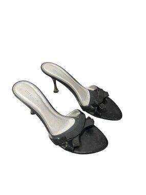 UNISA Black Bow Heeled Sandals – Kitten Heel Mules – Size 8
